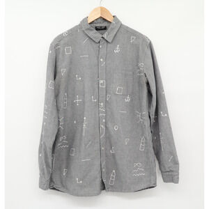 Lazy Oaf Men's Hand Drawn Chalk Board Novelty Doodle Pattern Kidcore Shirt Sz L